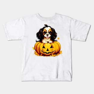 Cavalier King Charles Spaniel Dog inside Pumpkin#1 Kids T-Shirt